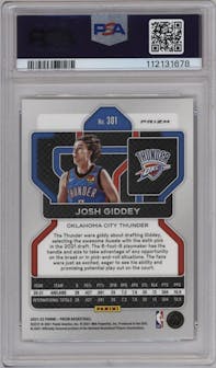 Josh Giddey from the 2021-22 Panini Prizm  set featuring a Factory Set parallel graded by PSA and given an overall grade of 10.