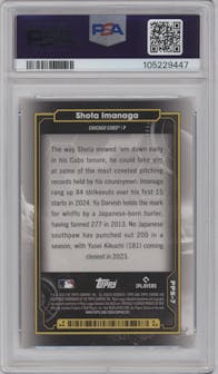 Shota Imanaga from the 2024 Topps Cosmic Chrome set graded by PSA and given an overall grade of 10.