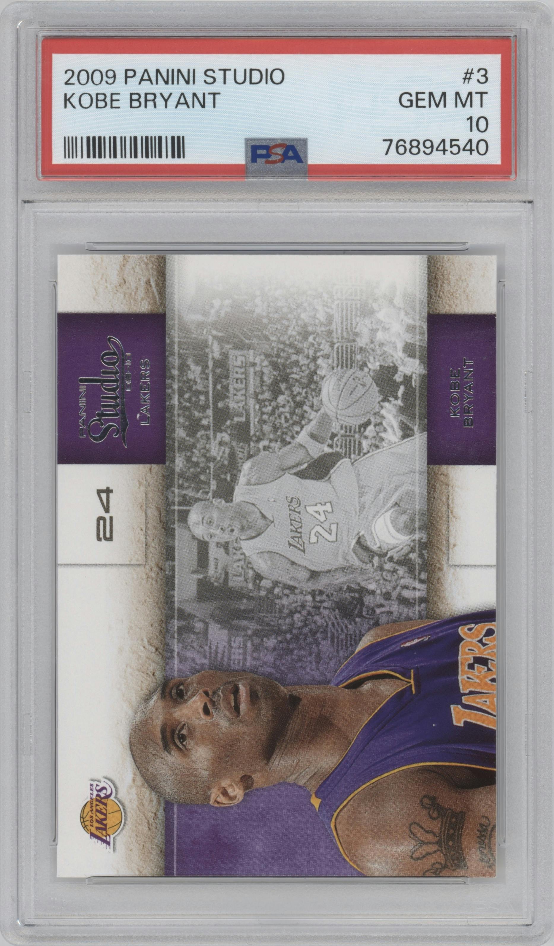 Kobe Bryant from the 2009-10 Panini Studio set graded by PSA and given an overall grade of 10.