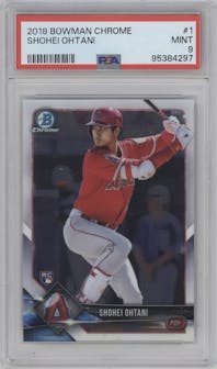Shohei Ohtani from the 2018 Bowman Chrome set graded by PSA and given an overall grade of 9.