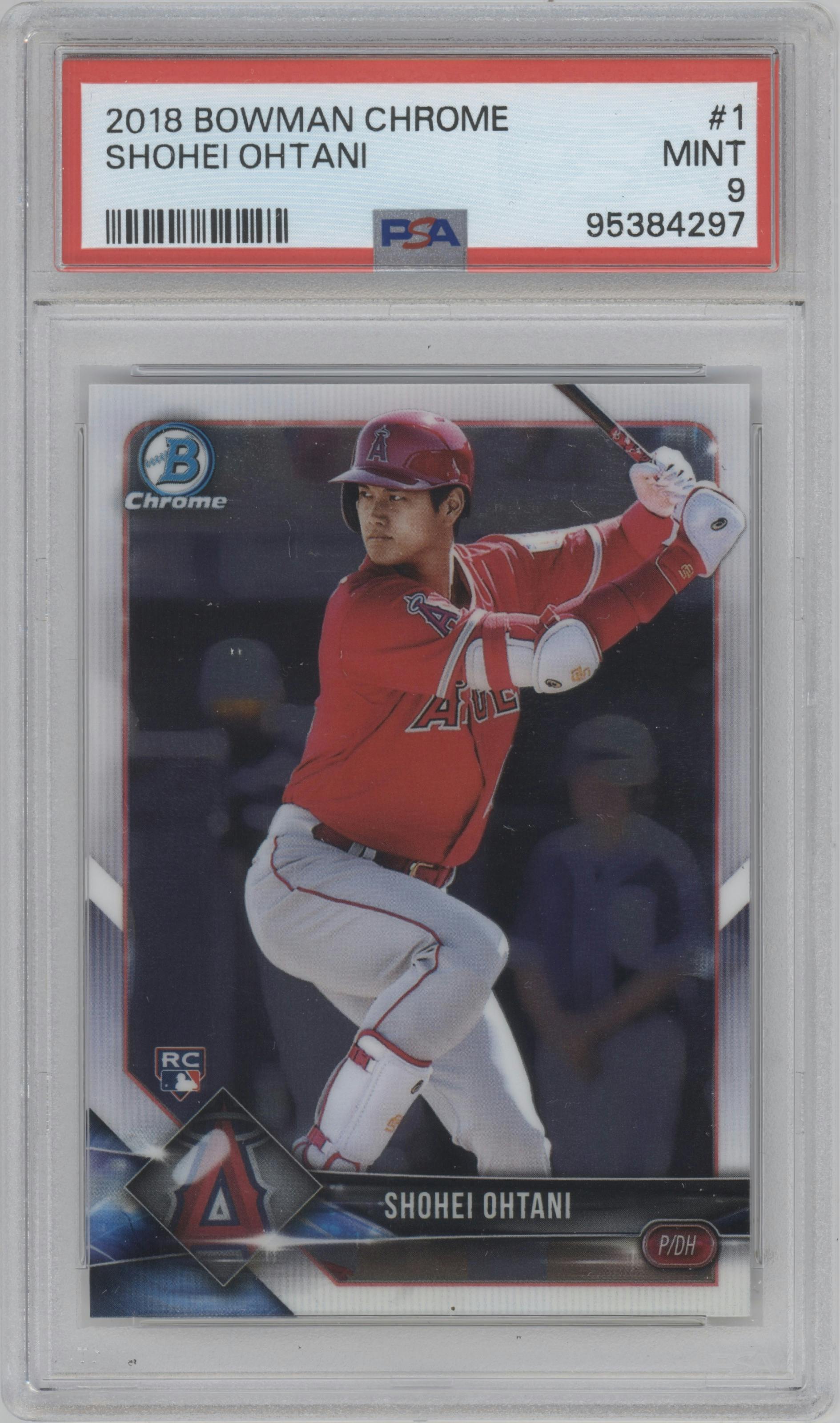 Shohei Ohtani from the 2018 Bowman Chrome set graded by PSA and given an overall grade of 9.