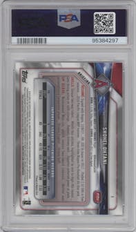 Shohei Ohtani from the 2018 Bowman Chrome set graded by PSA and given an overall grade of 9.
