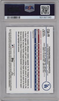 Yoshinobu Yamamoto from the 2024 Topps Chrome Sapphire set graded by PSA and given an overall grade of 10.