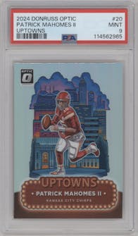 Patrick Mahomes II from the 2024 Donruss Optic set graded by PSA and given an overall grade of 9.