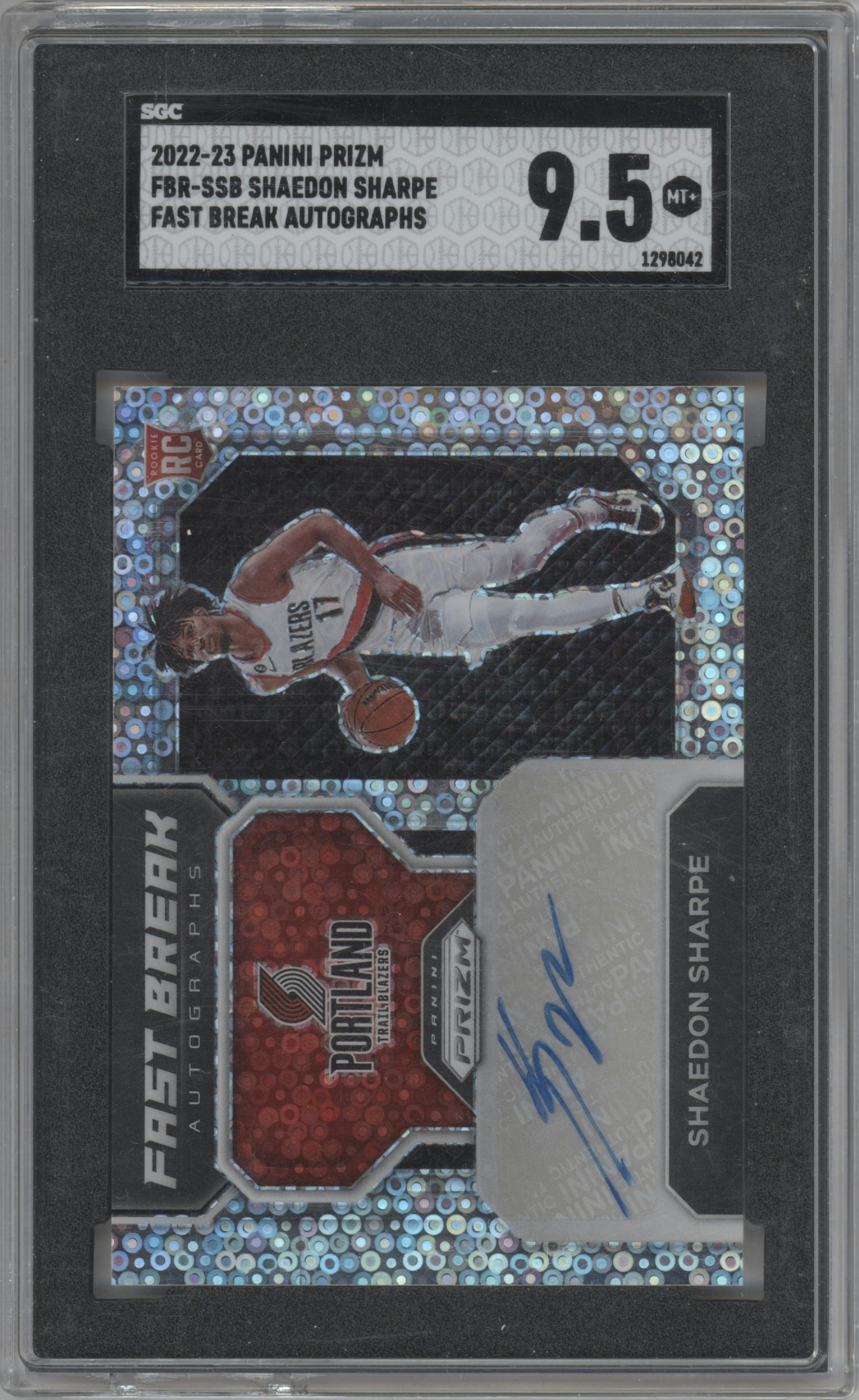 Shaedon Sharpe from the 2022-23 Panini Prizm  set graded by SGC and given an overall grade of 9.5.