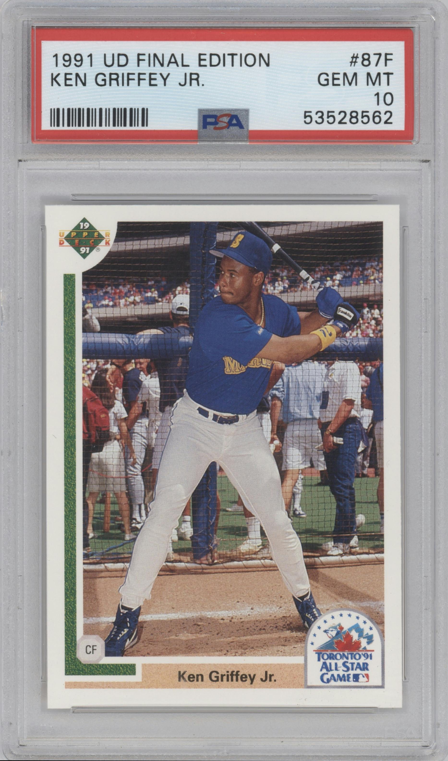 Ken Griffey Jr. from the 1991 Upper Deck Final Edition set graded by PSA and given an overall grade of 10.