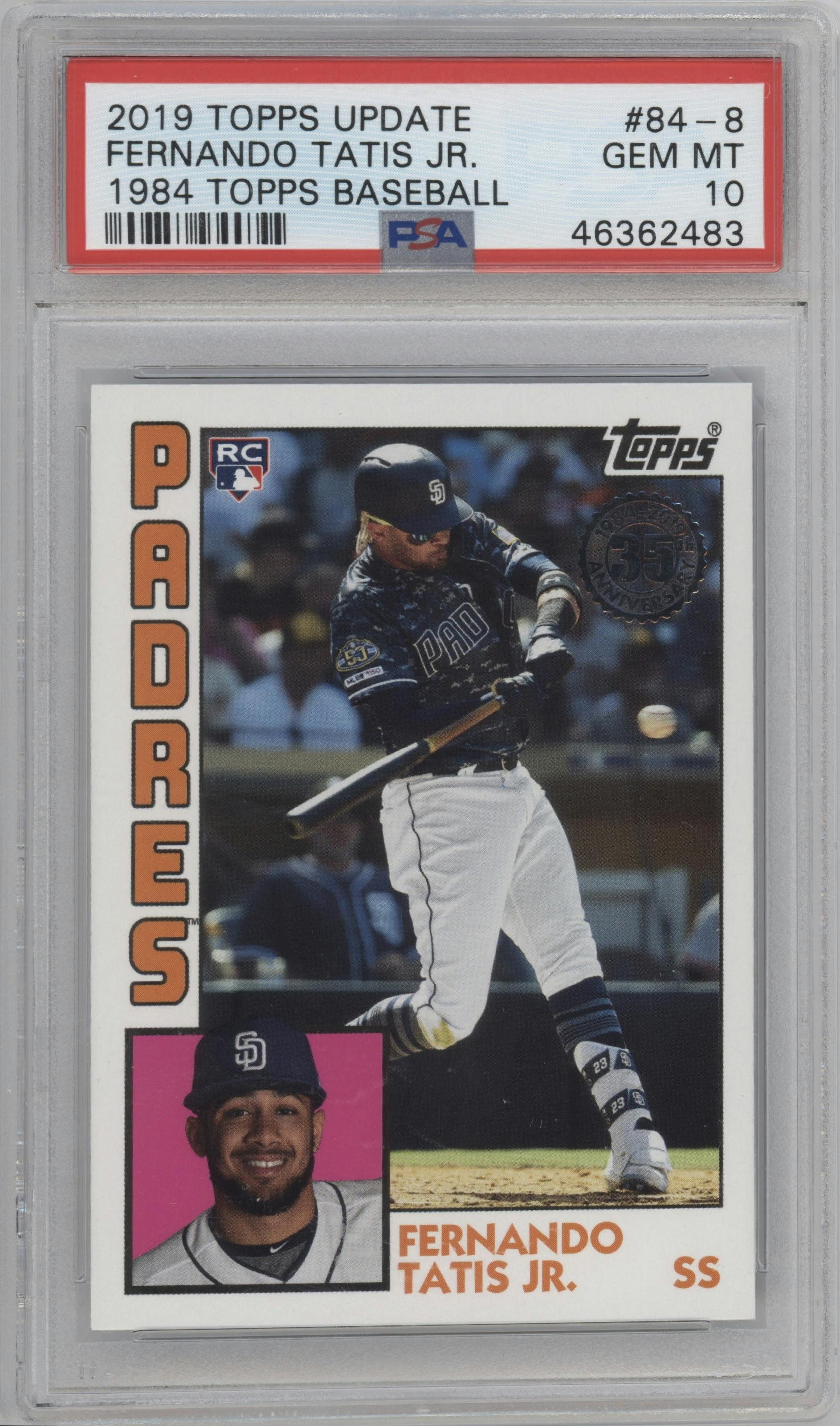 Fernando Tatis Jr. from the 2019 Topps Update  set graded by PSA and given an overall grade of 10.