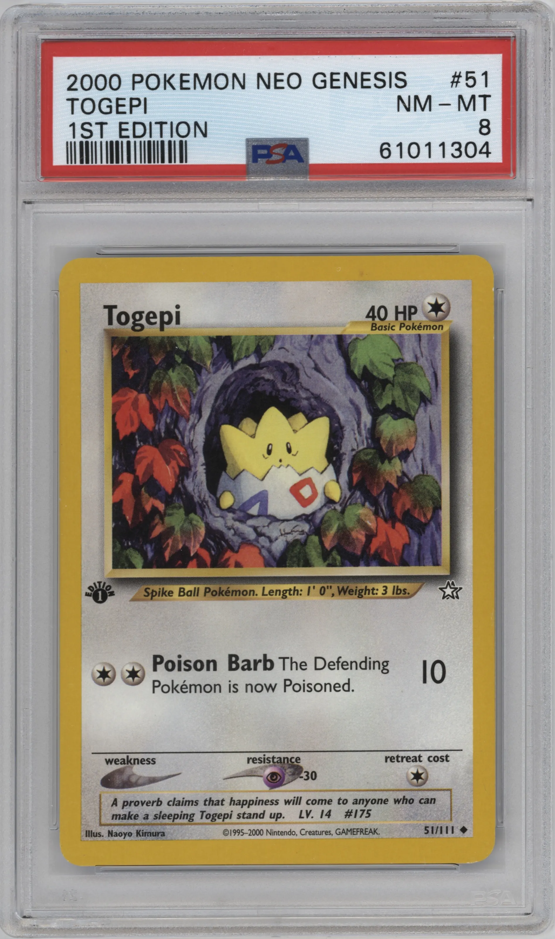 2000 Pokemon Neo Genesis Togepi #51 PSA 8