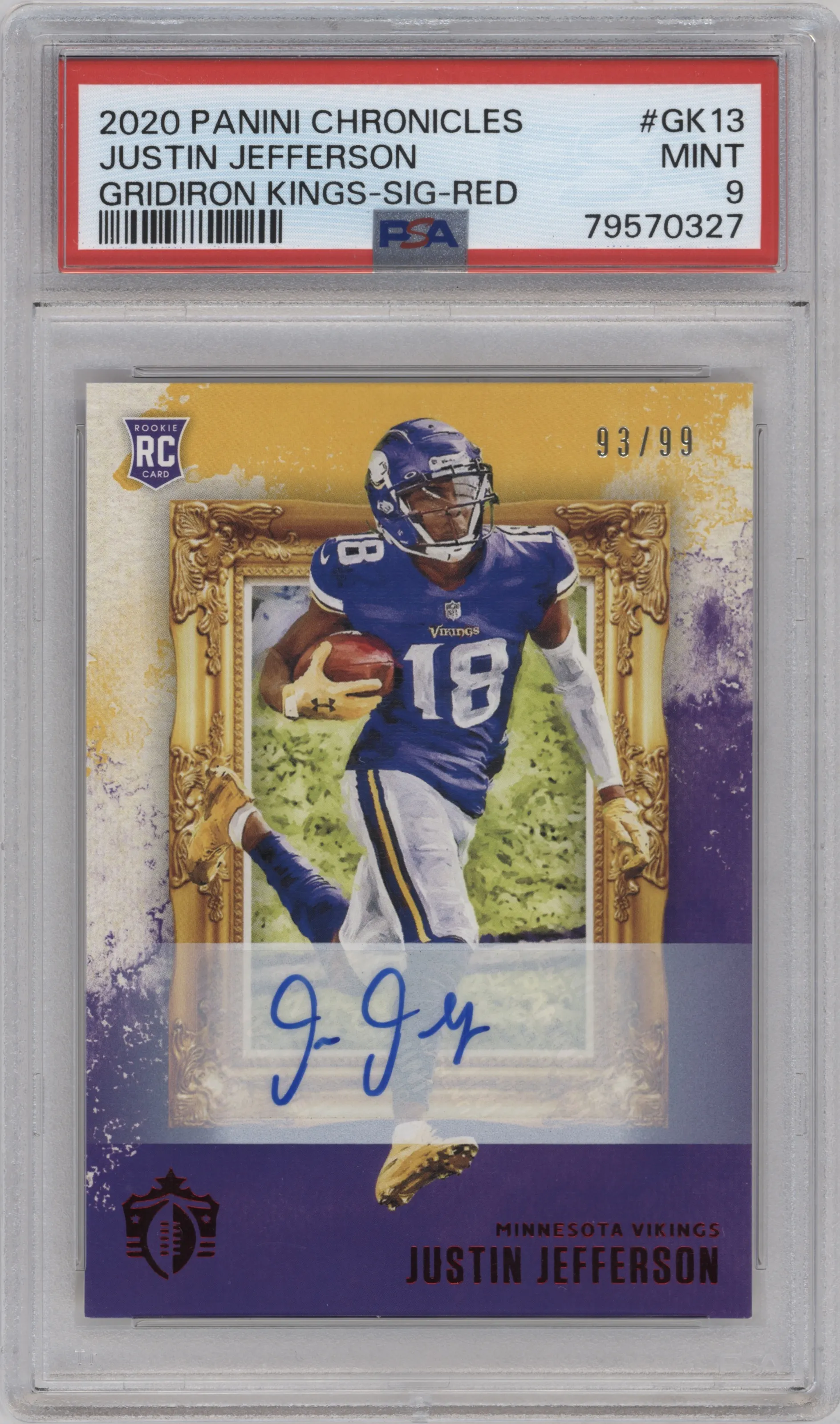 2020 Panini Chronicles Gridiron Kings Sig. Justin Jefferson Red #GK-13 PSA 9