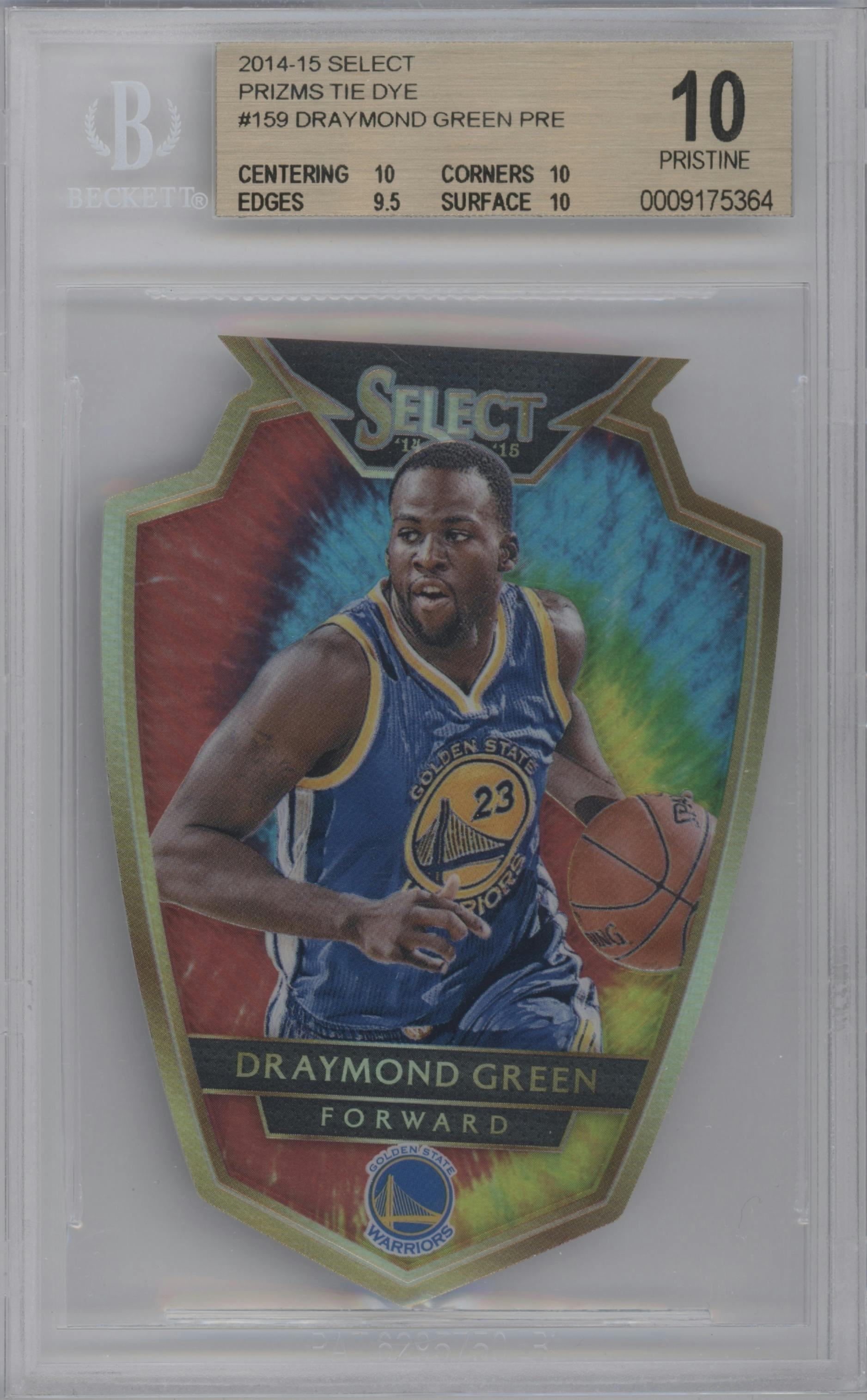 Draymond Green from the 2014-15 Panini Select set featuring a Tie-Dye parallel graded by Beckett and given an overall grade of 10.