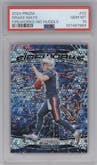 Drake Maye from the 2024 Panini Prizm set featuring a No Huddle parallel graded by PSA and given an overall grade of 10.