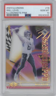 Will Levis from the 2023 Panini Illusions set featuring a Pink parallel graded by PSA and given an overall grade of 10.