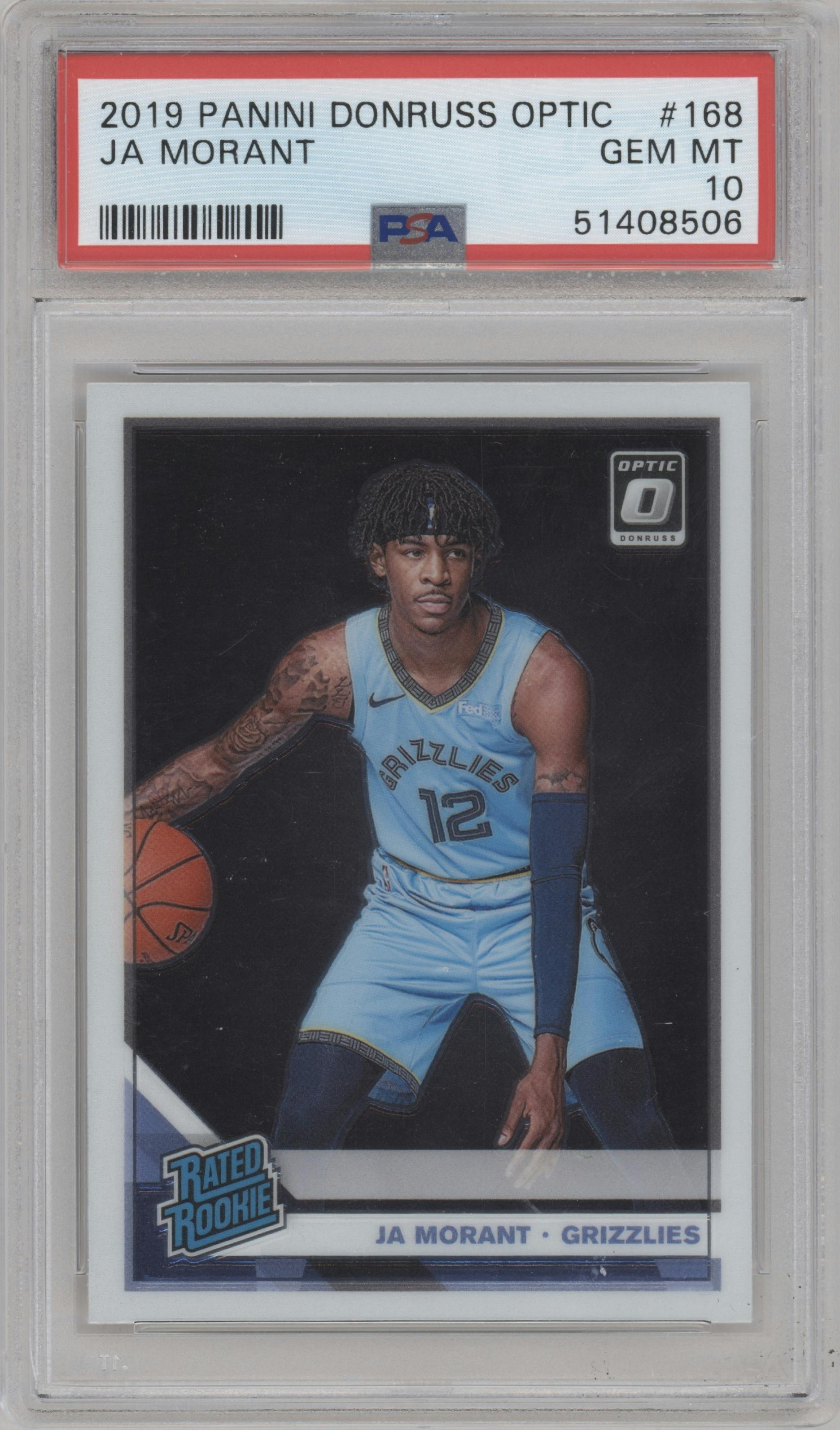 Ja Morant from the 2019-20 Panini Donruss Optic set graded by PSA and given an overall grade of 10.