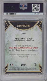 Ke'Bryan Hayes from the 2021 Topps Diamond Icons set featuring a Red parallel graded by PSA and given an overall grade of 9.