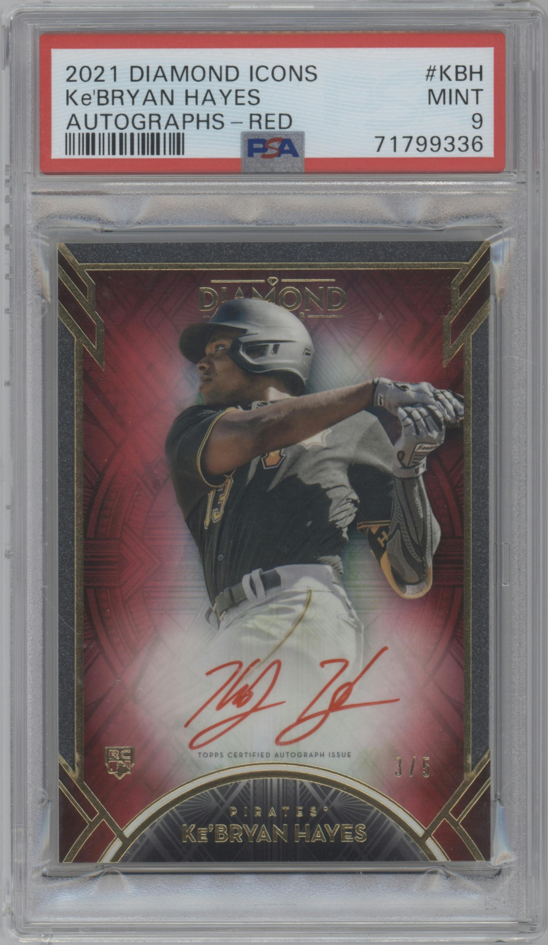Ke'Bryan Hayes from the 2021 Topps Diamond Icons set featuring a Red parallel graded by PSA and given an overall grade of 9.