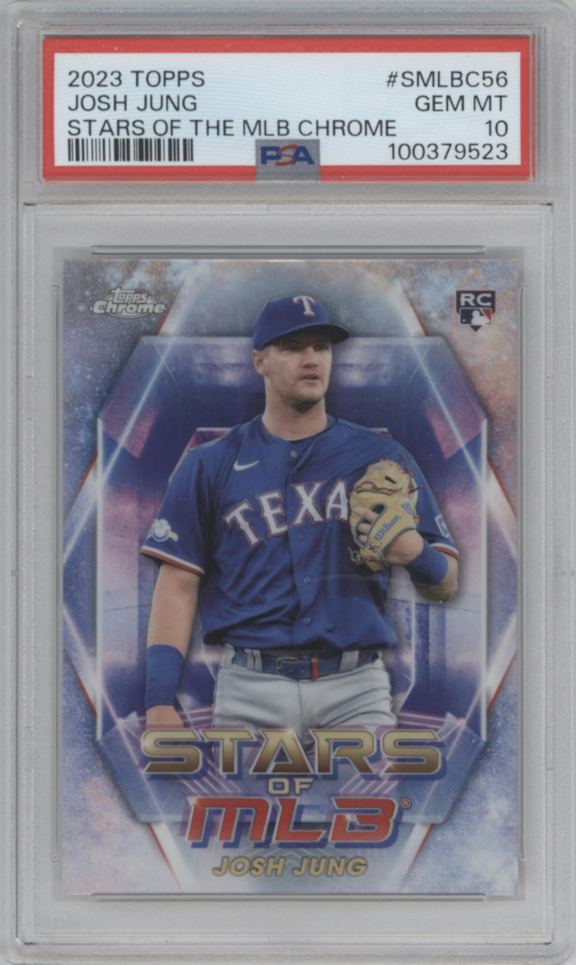 Josh Jung from the 2023 Topps Series 2 set graded by PSA and given an overall grade of 10.