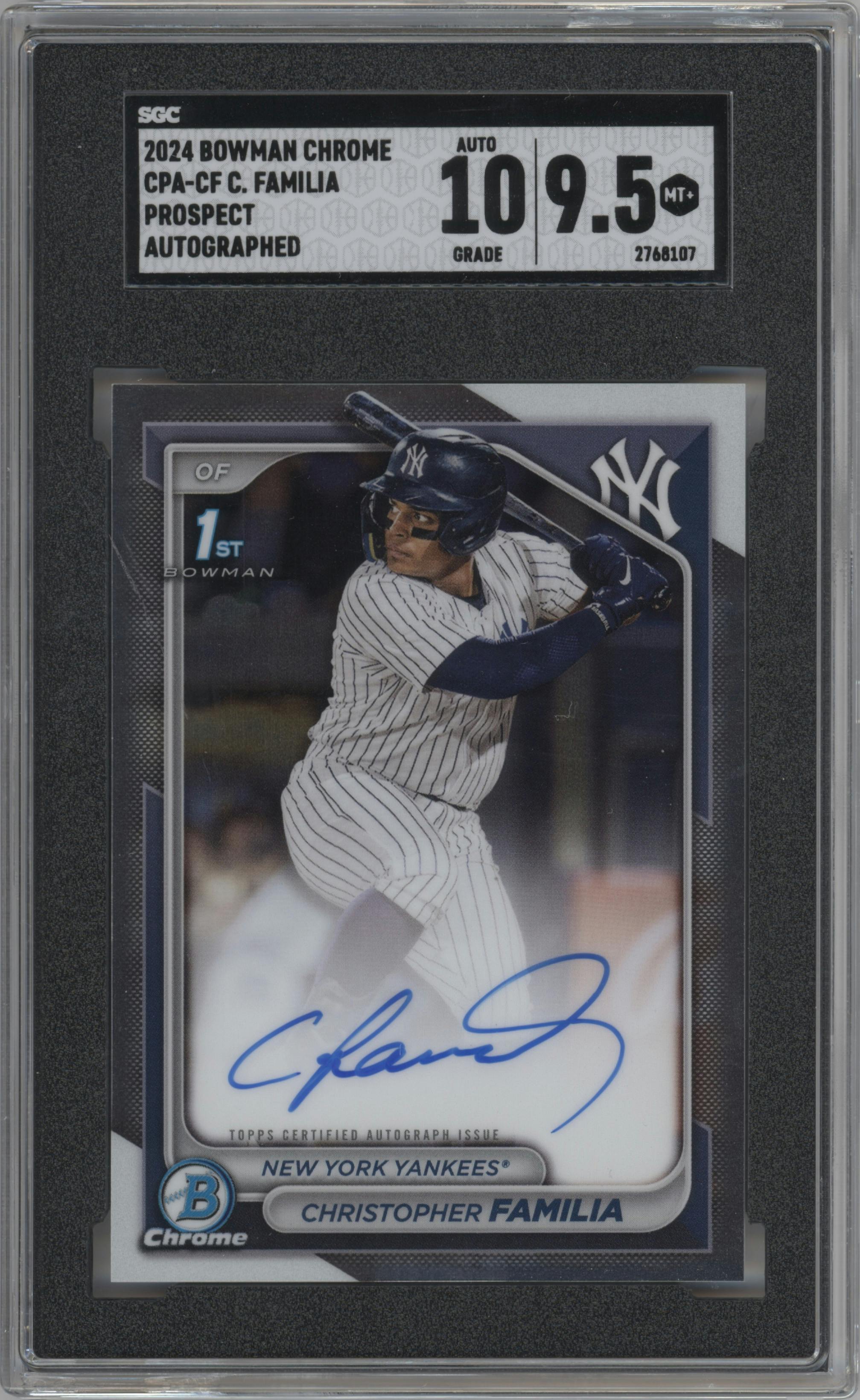 Christopher Familia from the 2024 Bowman Chrome set graded by SGC and given an overall grade of 9.5.