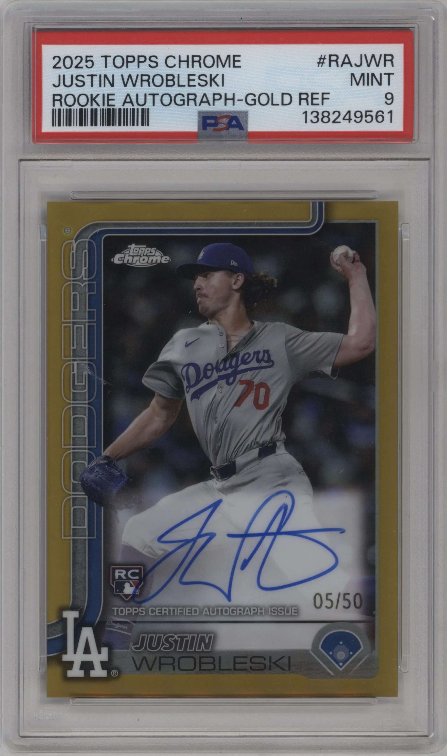 2025 Topps Chrome Rke.Auto Justin Wrobleski Gold PSA 9