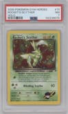 Rocket's Scyther from the 2000 Pokemon GH set graded by PSA and given an overall grade of 7.