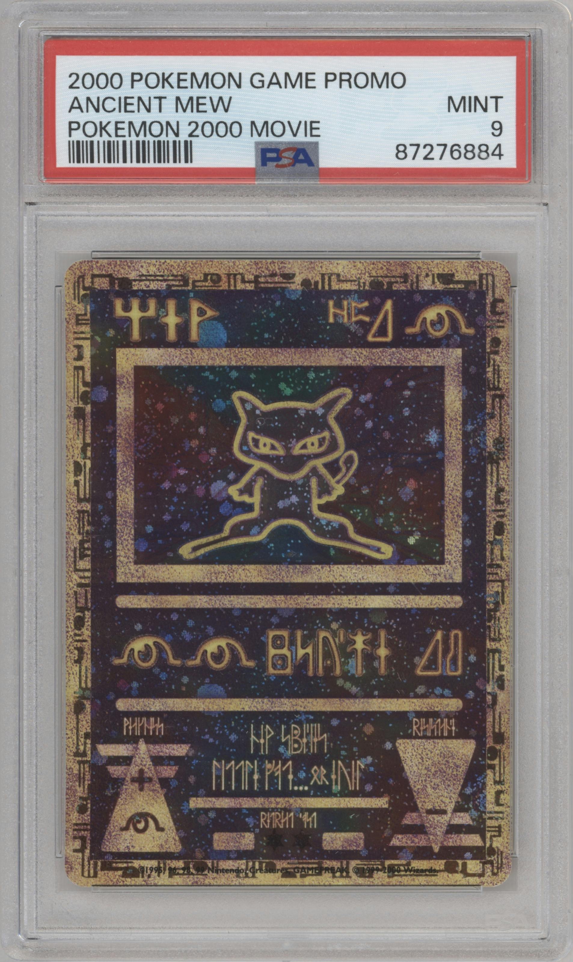Ancient Mew from the 2000 Pokemon set graded by PSA and given an overall grade of 9.
