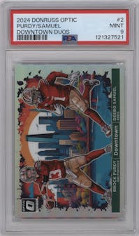 Brock Purdy/Deebo Samuel  from the 2024 Donruss Optic set graded by PSA and given an overall grade of 9.