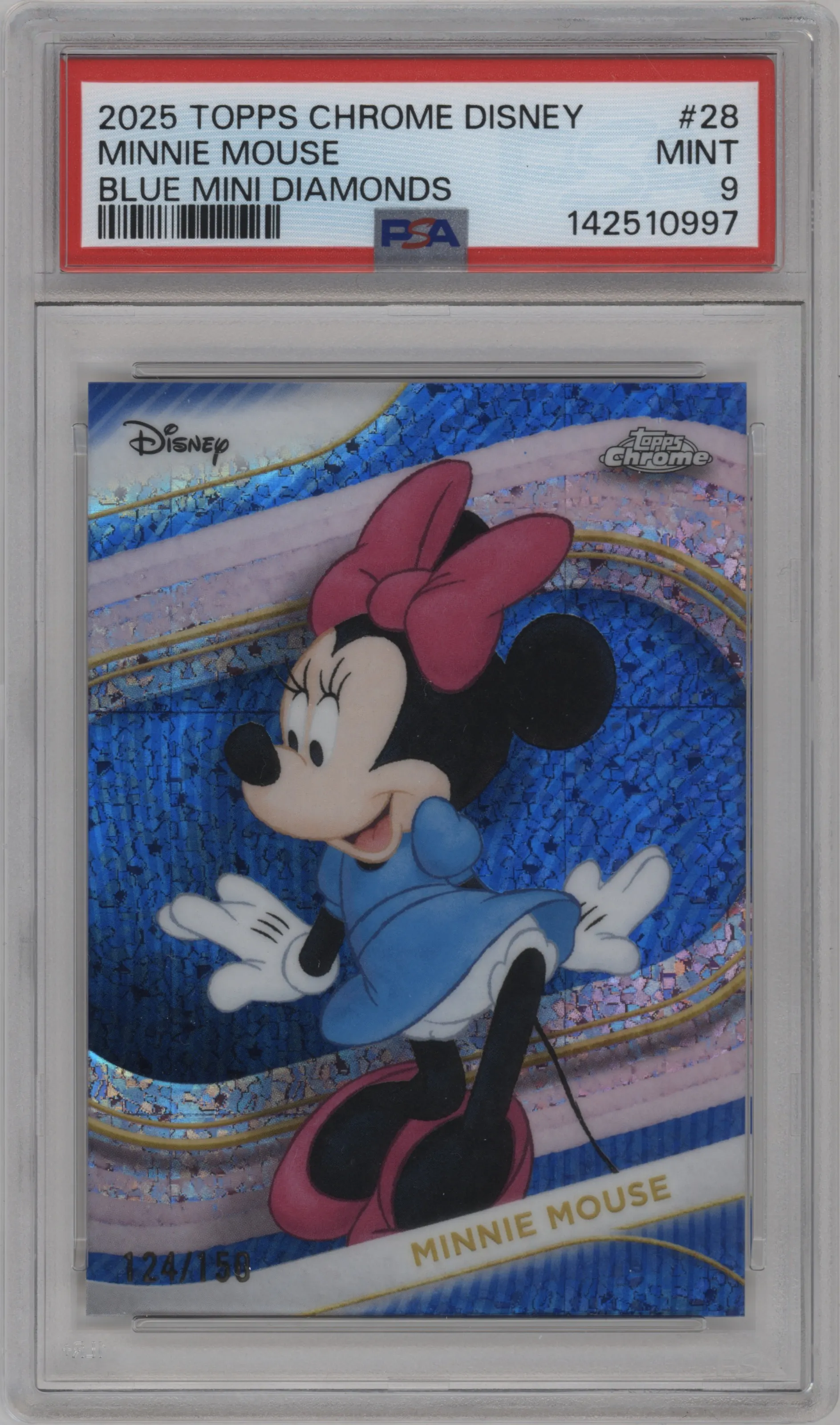 2025 Topps Chrome Disney Minnie Mouse Blue Mini-Diamonds #28 PSA 9