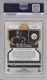 Najee Harris from the 2021 Panini Prizm set featuring a Purple Pulsar parallel graded by PSA and given an overall grade of 8.