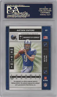 Matthew Stafford from the 2009 Playoff Contenders set graded by PSA and given an overall grade of 9.