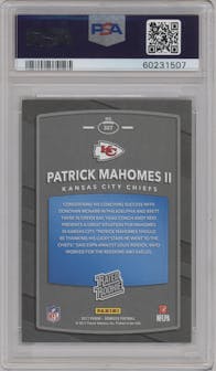 Patrick Mahomes II from the 2017 Panini Donruss set graded by PSA and given an overall grade of 9.