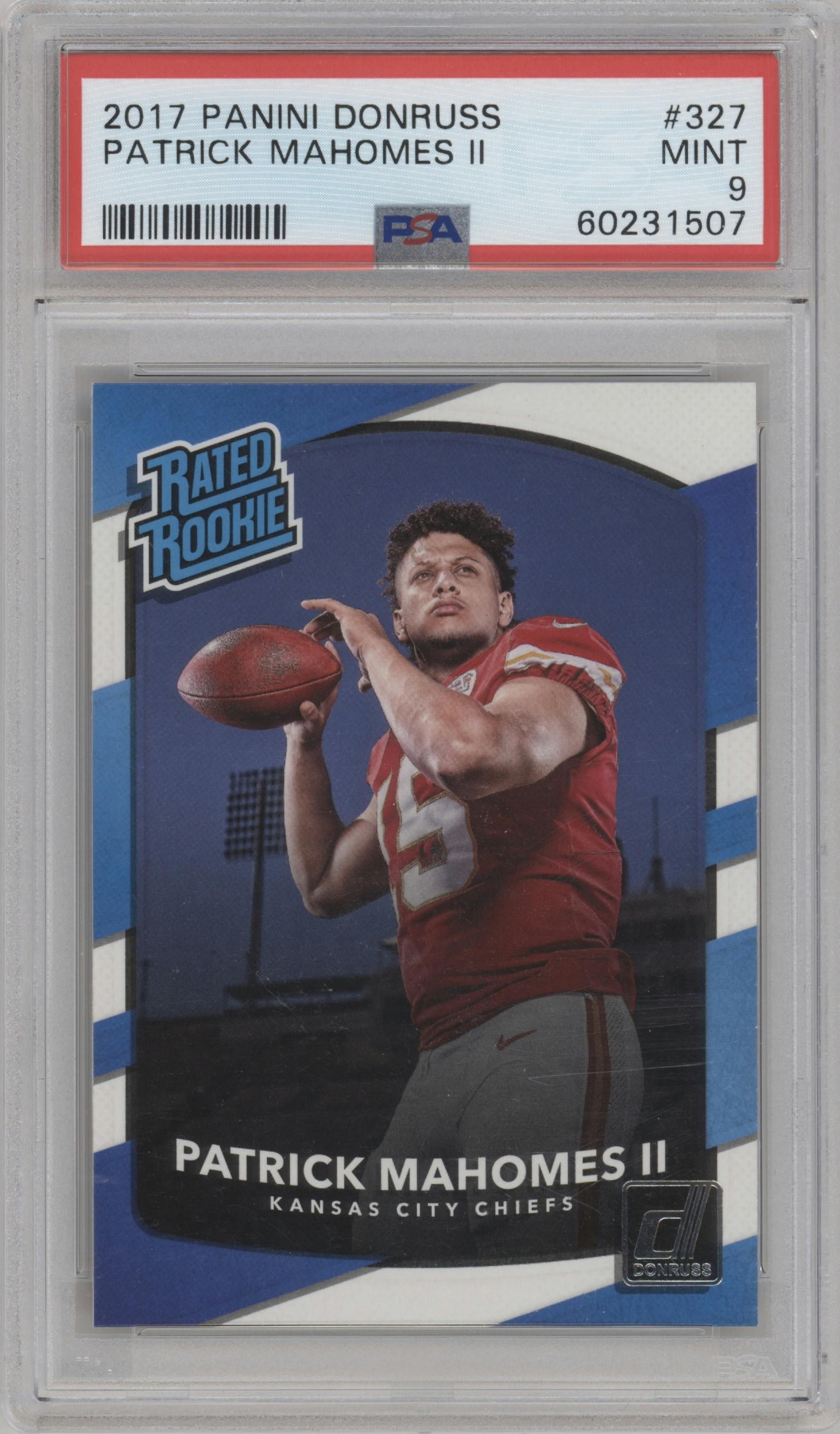 Patrick Mahomes II from the 2017 Panini Donruss set graded by PSA and given an overall grade of 9.