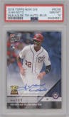 Juan Soto  from the 2018-19 Topps Now Offseason set featuring a Blue parallel graded by PSA and given an overall grade of 10.
