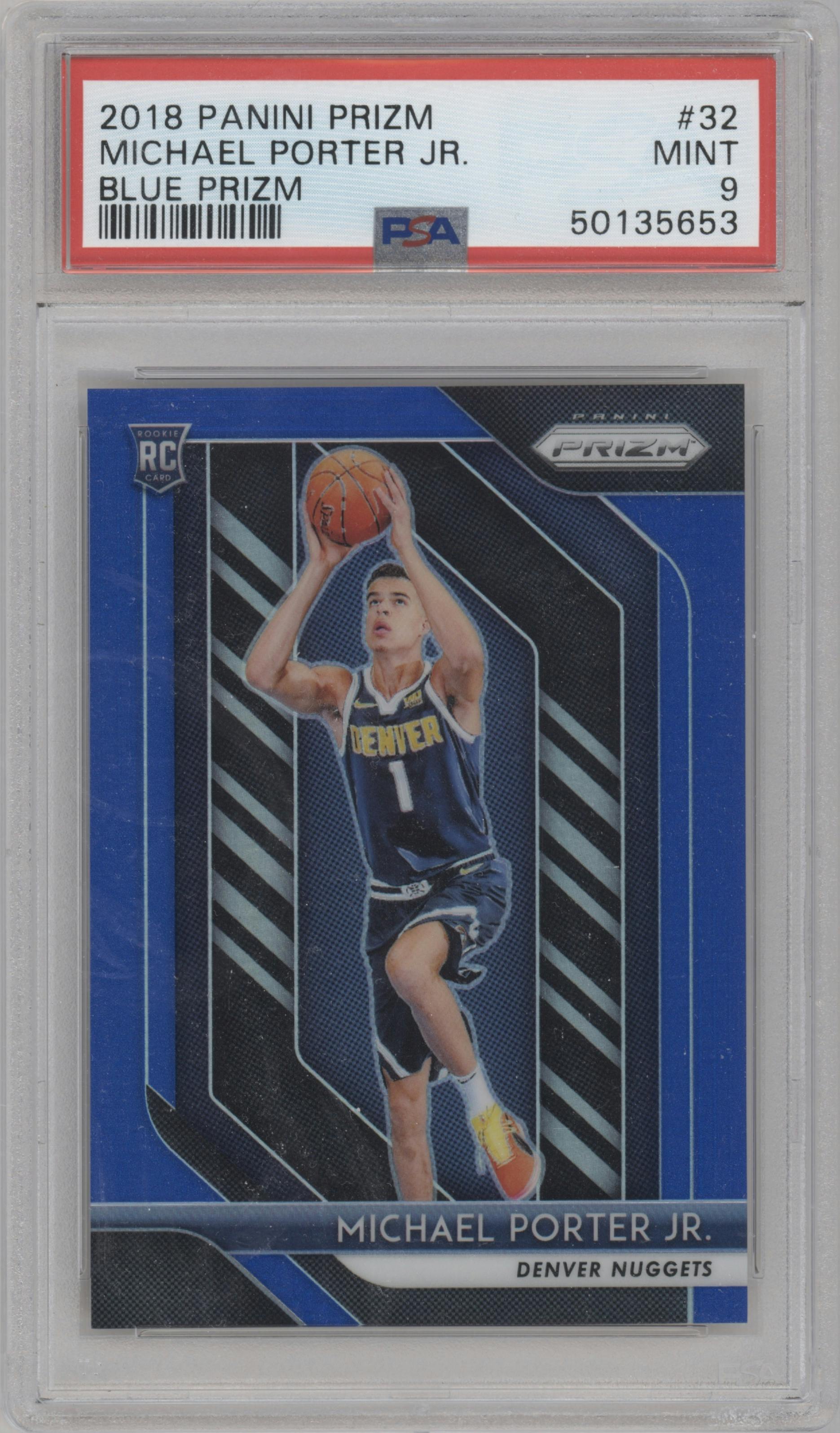 Michael Porter Jr. from the 2018-19 Panini Prizm set featuring a Blue Prizm  parallel graded by PSA and given an overall grade of 9.