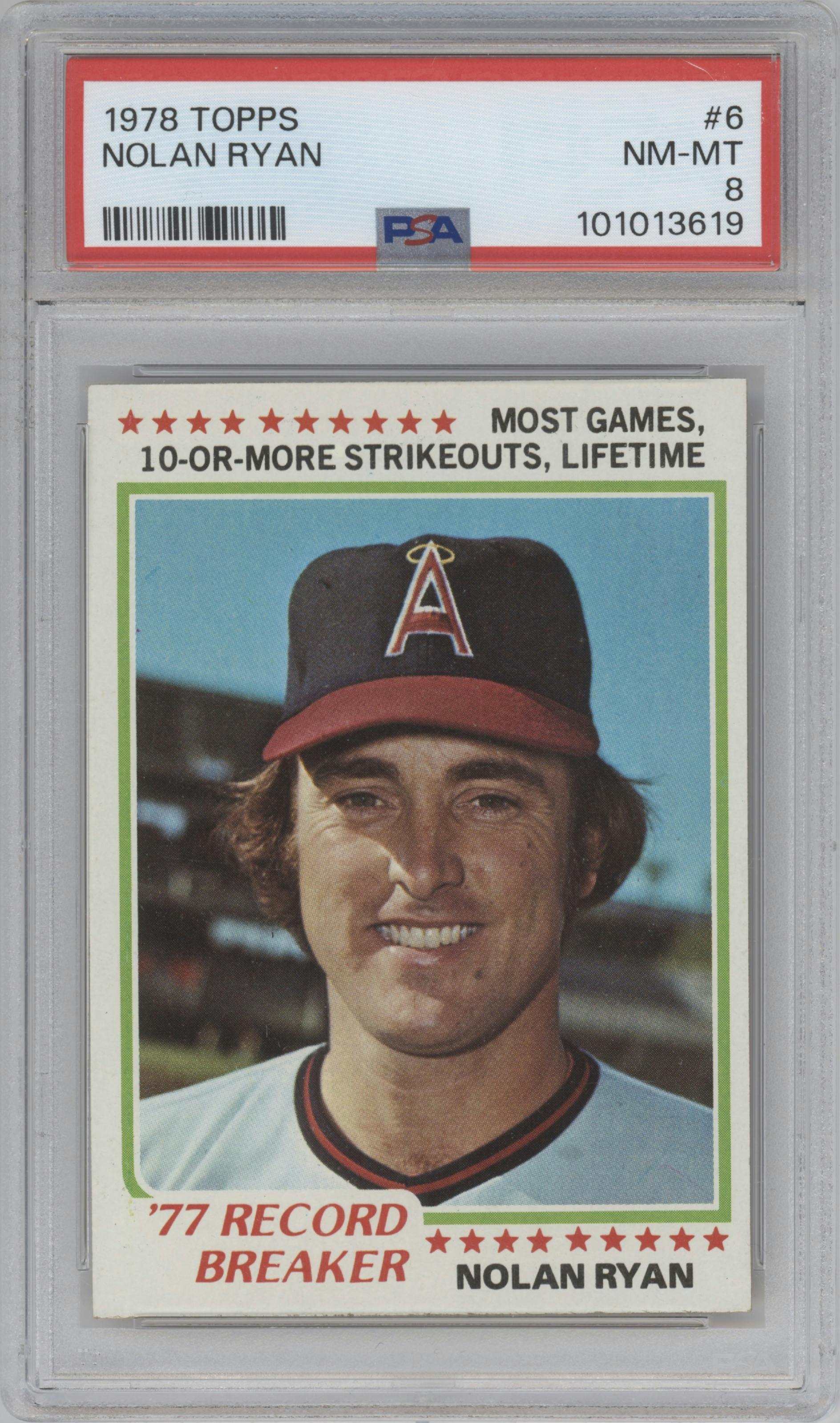 Nolan Ryan from the 1978 Topps set graded by PSA and given an overall grade of 8.