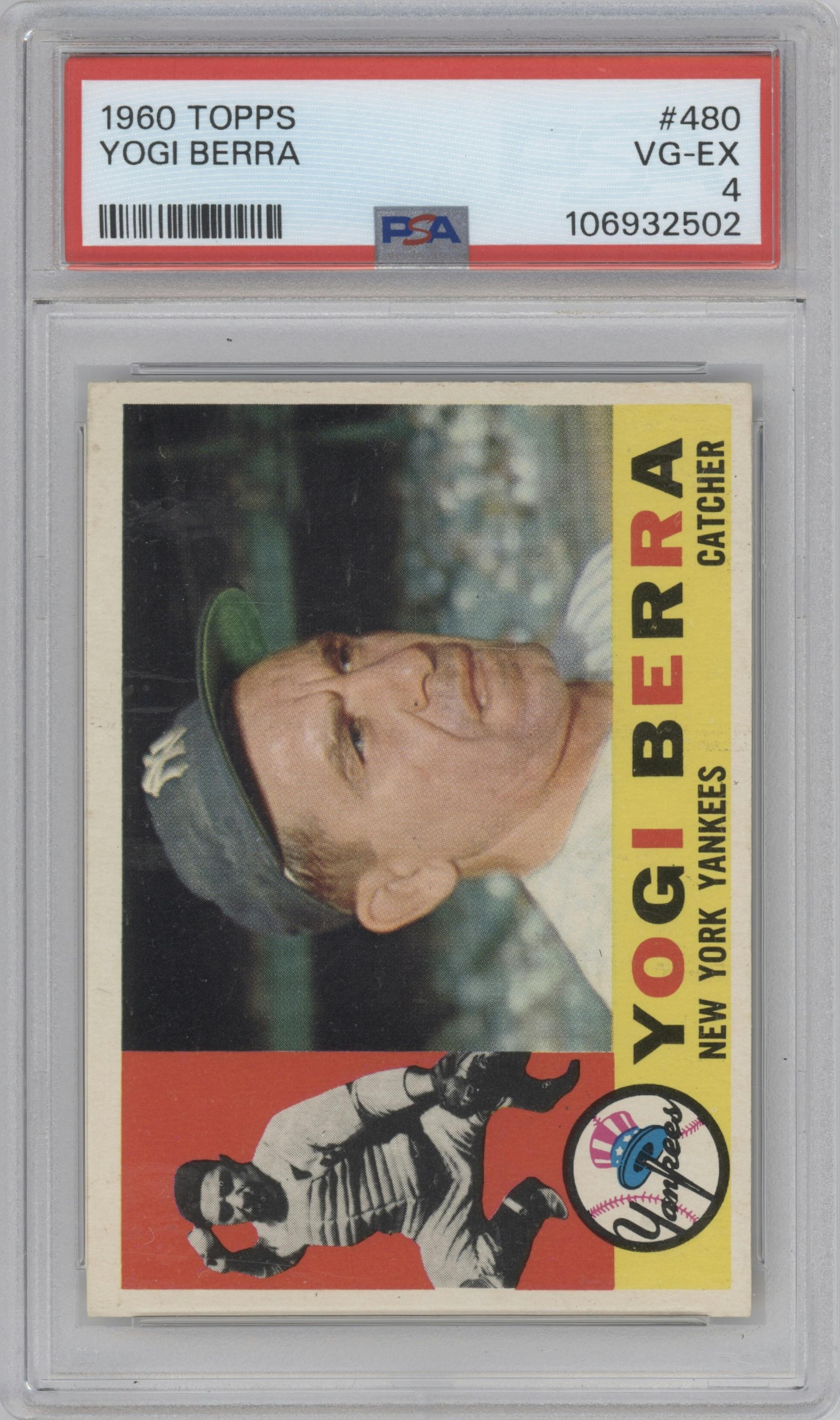 Yogi Berra from the 1960 Topps set graded by PSA and given an overall grade of 4.