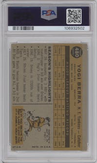Yogi Berra from the 1960 Topps set graded by PSA and given an overall grade of 4.