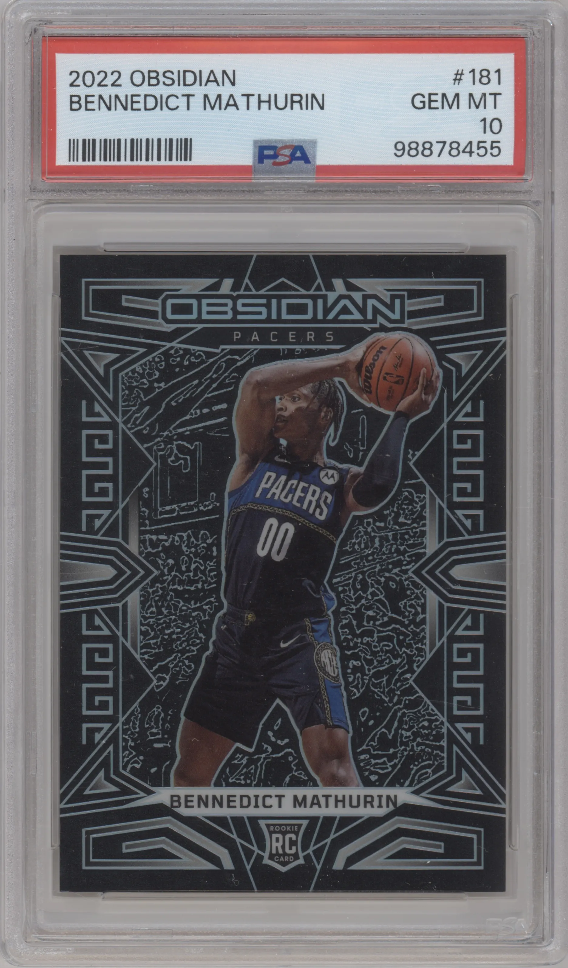 Bennedict Mathurin from the 2022-23 Panini Obsidian set graded by PSA and given an overall grade of 10.