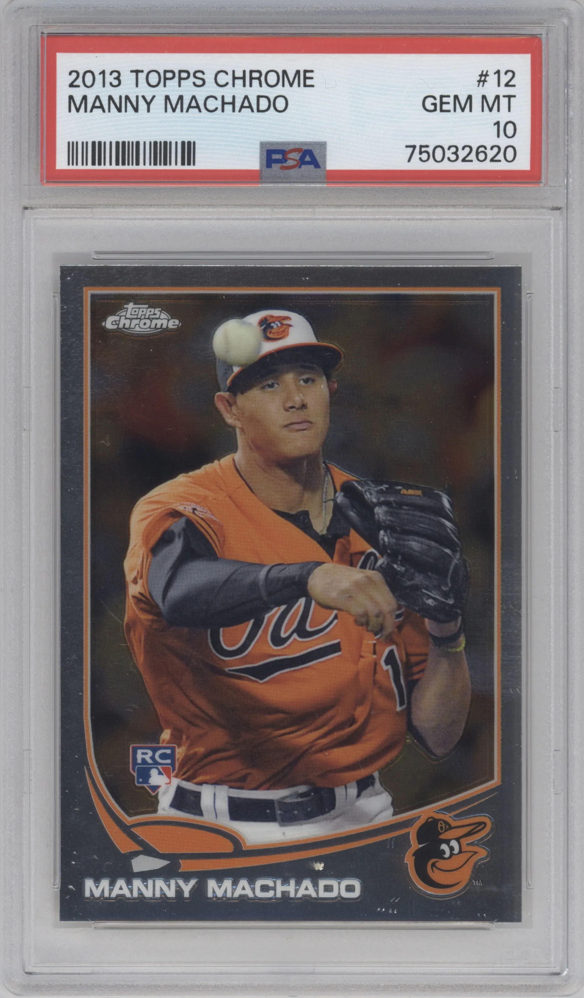 Manny Machado from the 2013 Topps Chrome set graded by PSA and given an overall grade of 10.
