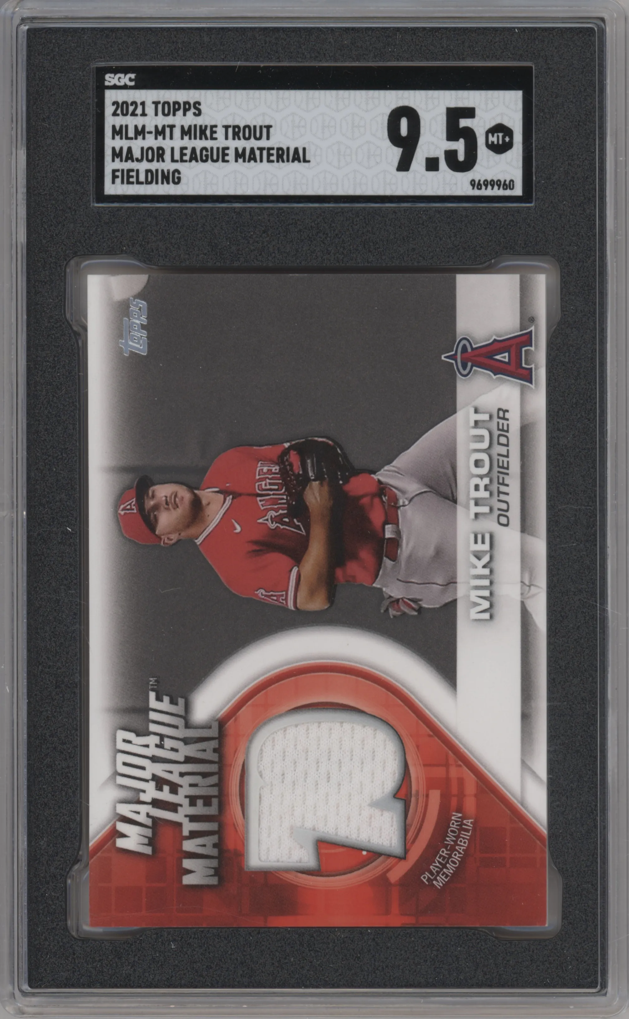 Mike Trout from the 2021 Topps Series 1 set graded by SGC and given an overall grade of 9.5.