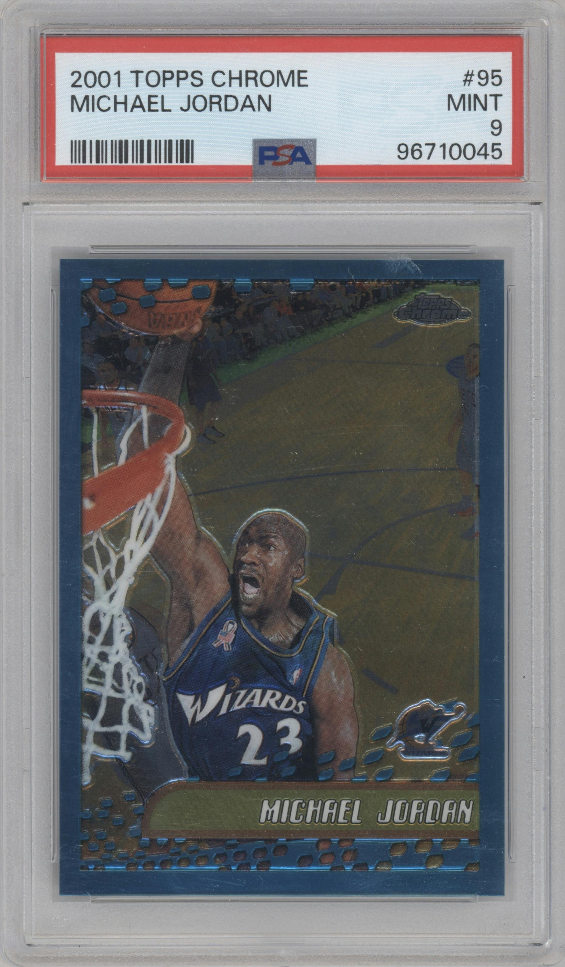 Michael Jordan from the 2001-02 Topps Chrome set graded by PSA and given an overall grade of 9.