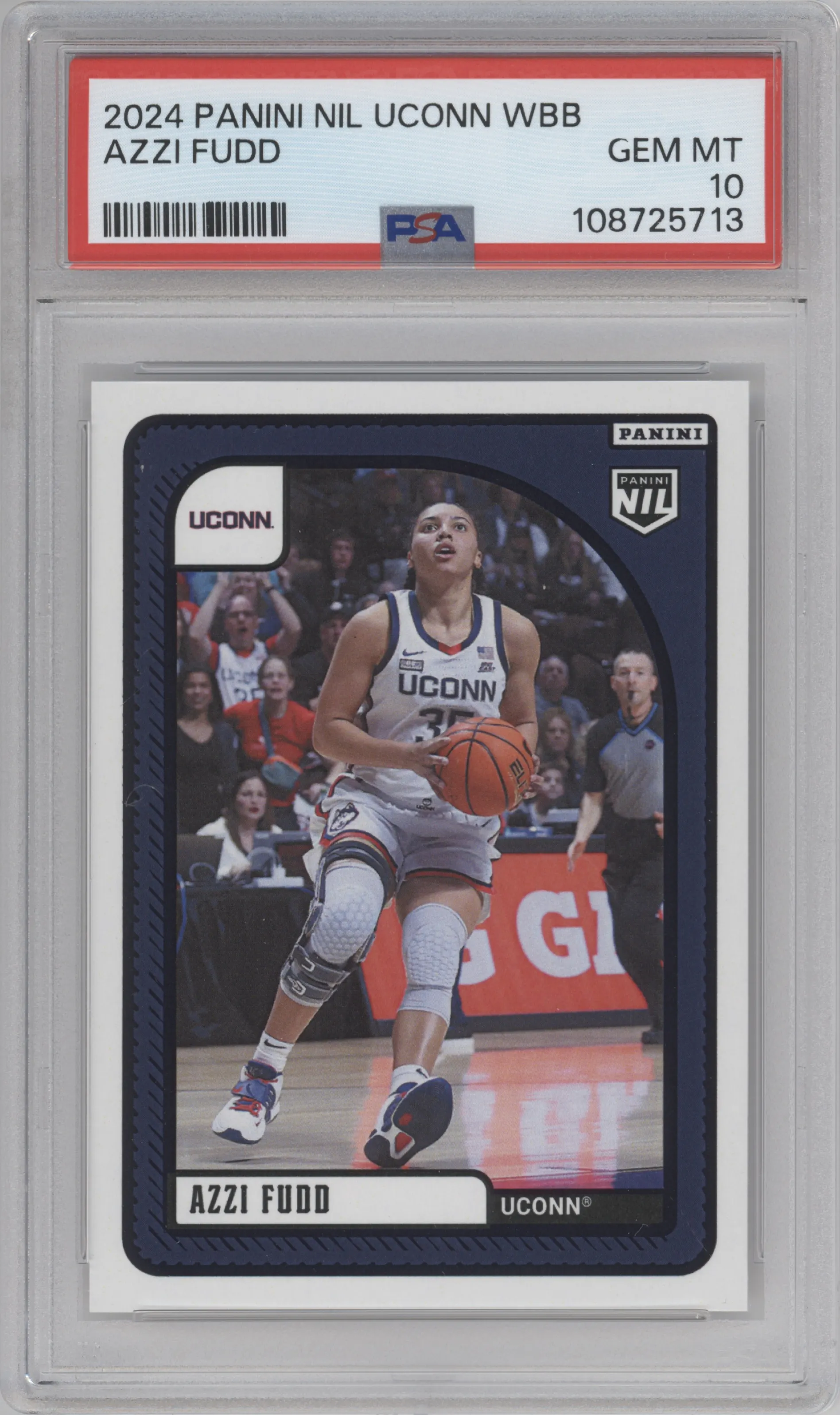 Azzi Fudd from the 2024 Panini NIL set graded by PSA and given an overall grade of 10.