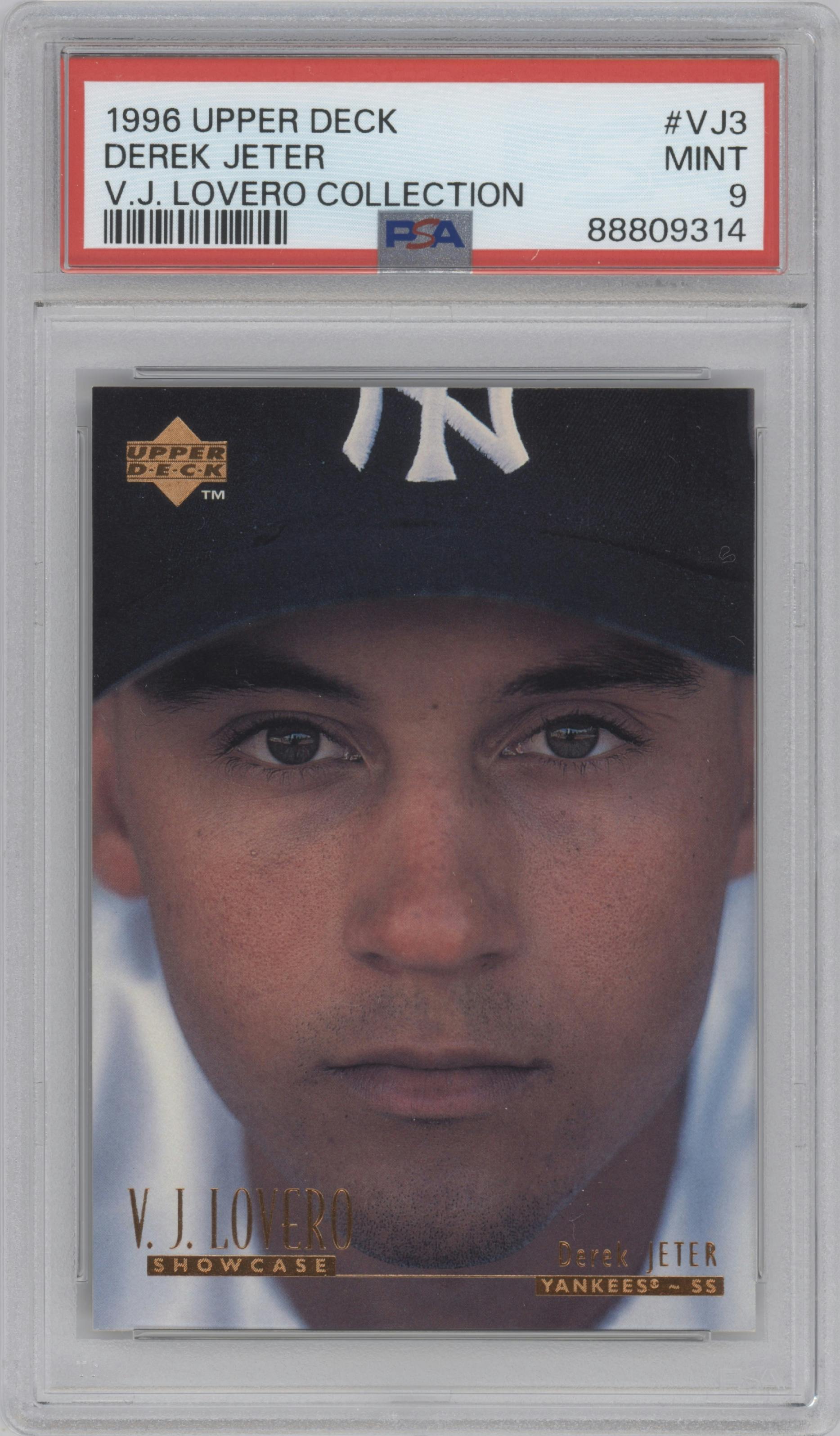 Derek Jeter from the 1996 Upper Deck set graded by PSA and given an overall grade of 9.