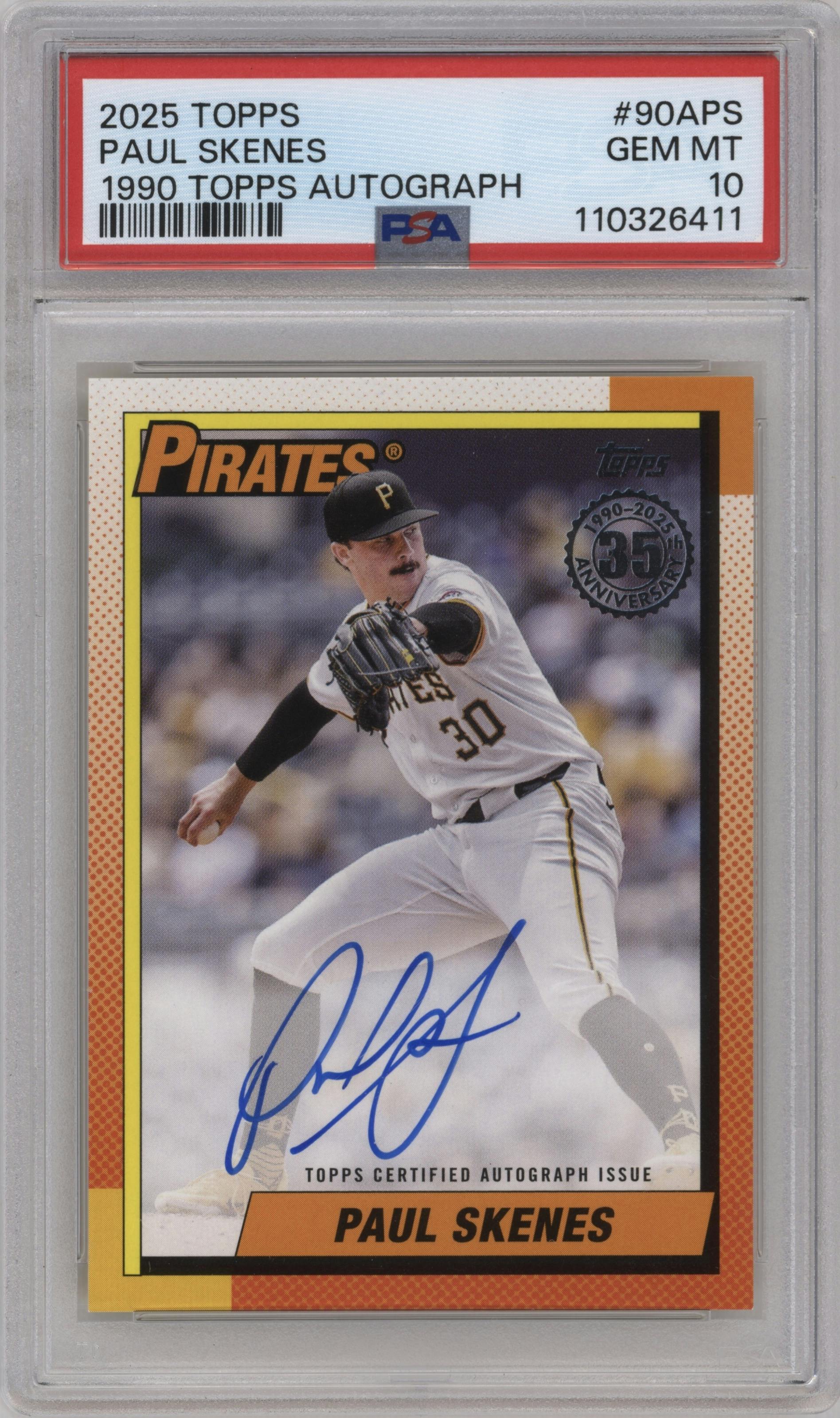 Paul Skenes  from the 2025 Topps set graded by PSA and given an overall grade of 10.