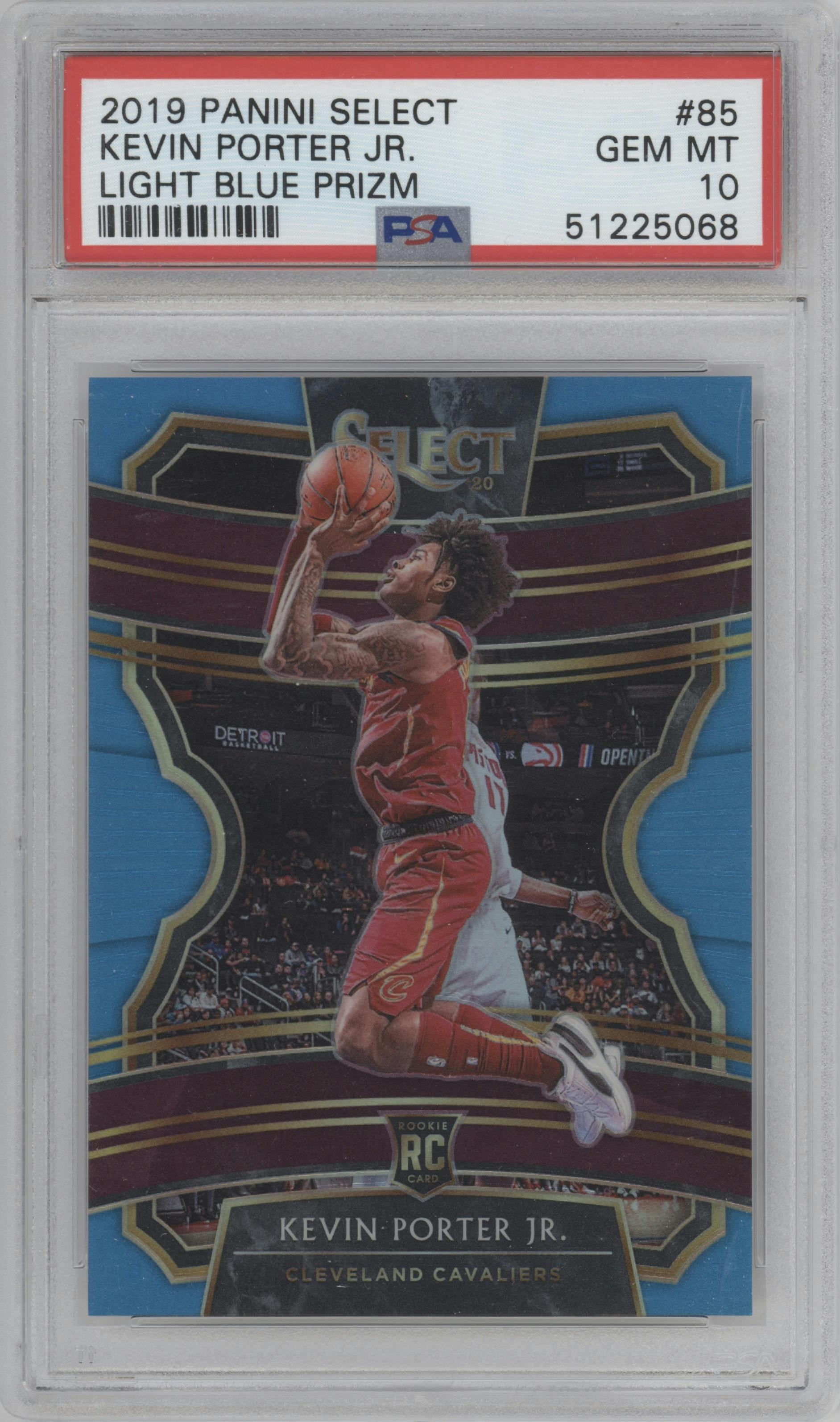 Kevin Porter Jr. from the 2019-20 Panini Select set featuring a Light Blue Prizm parallel graded by PSA and given an overall grade of 10.