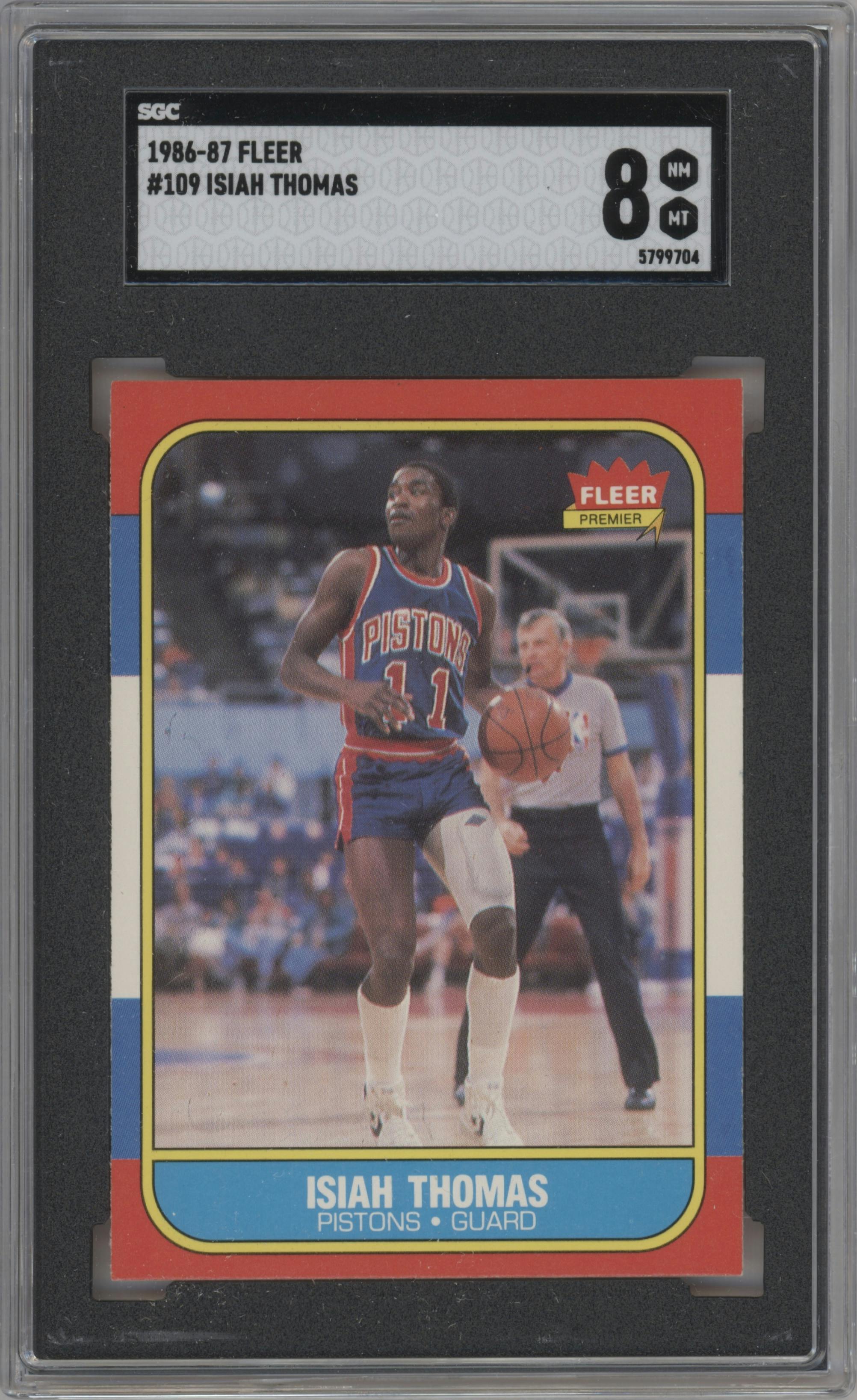 Isiah Thomas from the 1986-87 Fleer set graded by SGC and given an overall grade of 8.