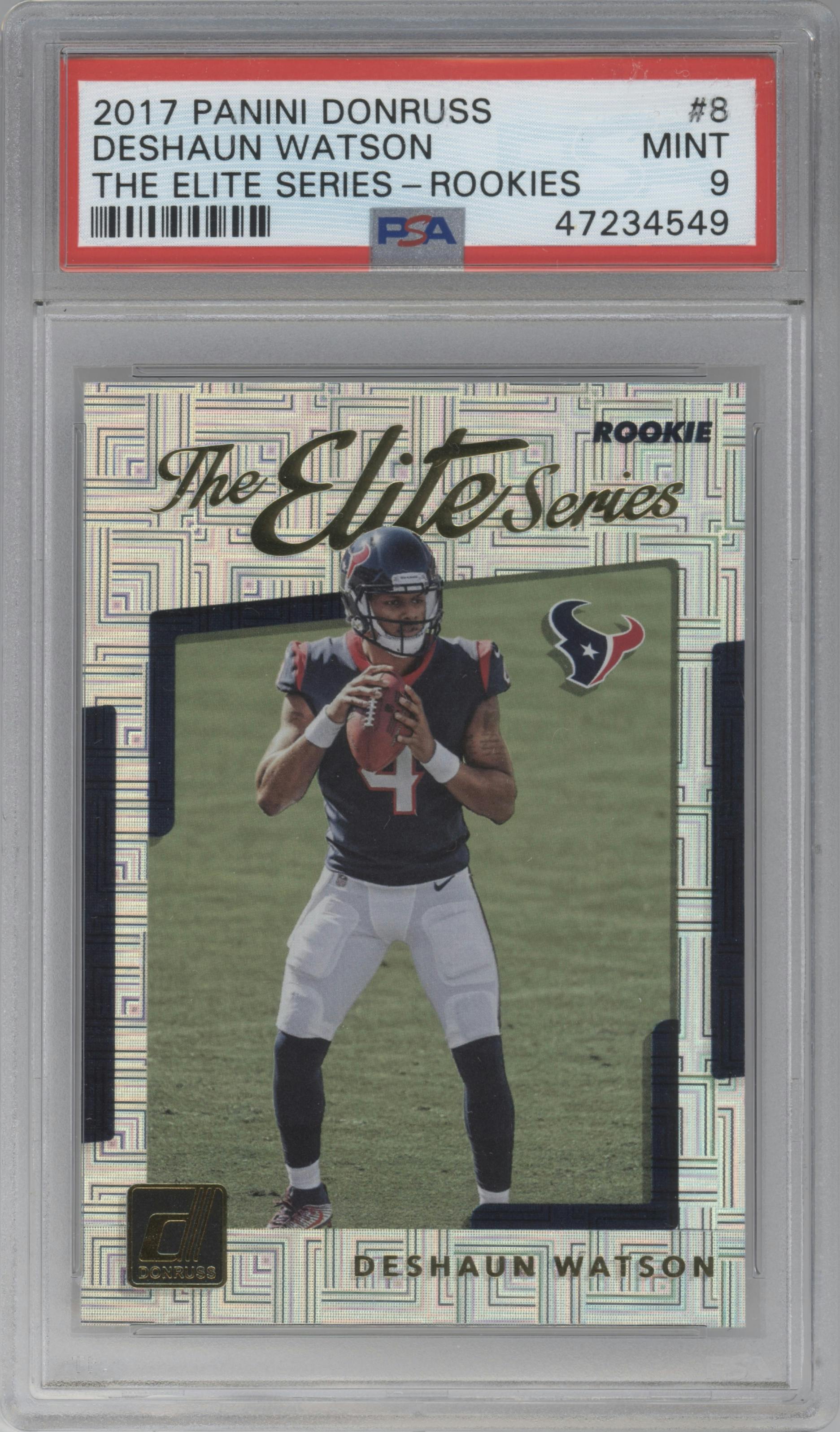 Deshaun Watson from the 2017 Panini Donruss set graded by PSA and given an overall grade of 9.