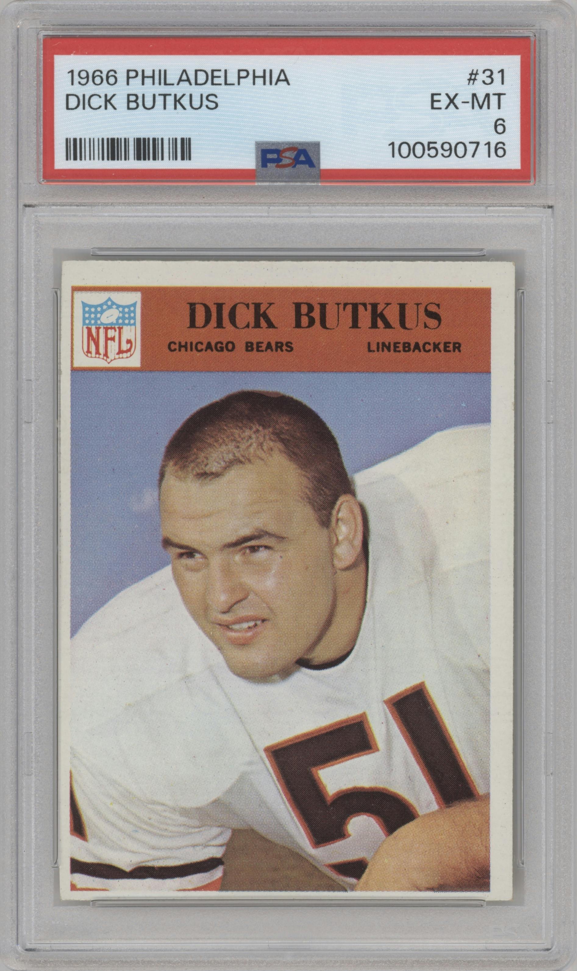 Dick Butkus from the 1966 Philadelphia set graded by PSA and given an overall grade of 6.