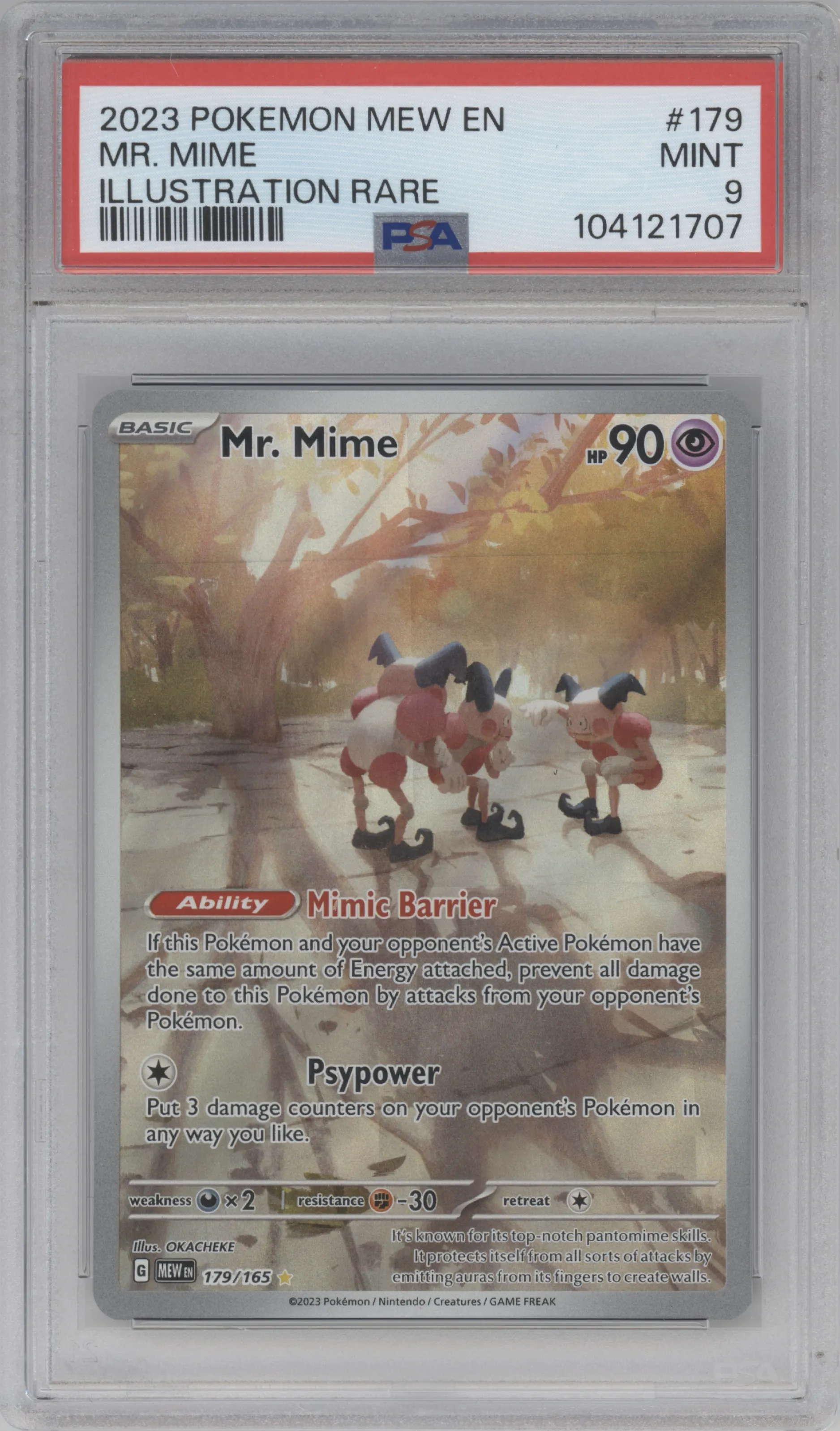 Mr. Mime from the 2023 Pokemon SV set graded by PSA and given an overall grade of 9.