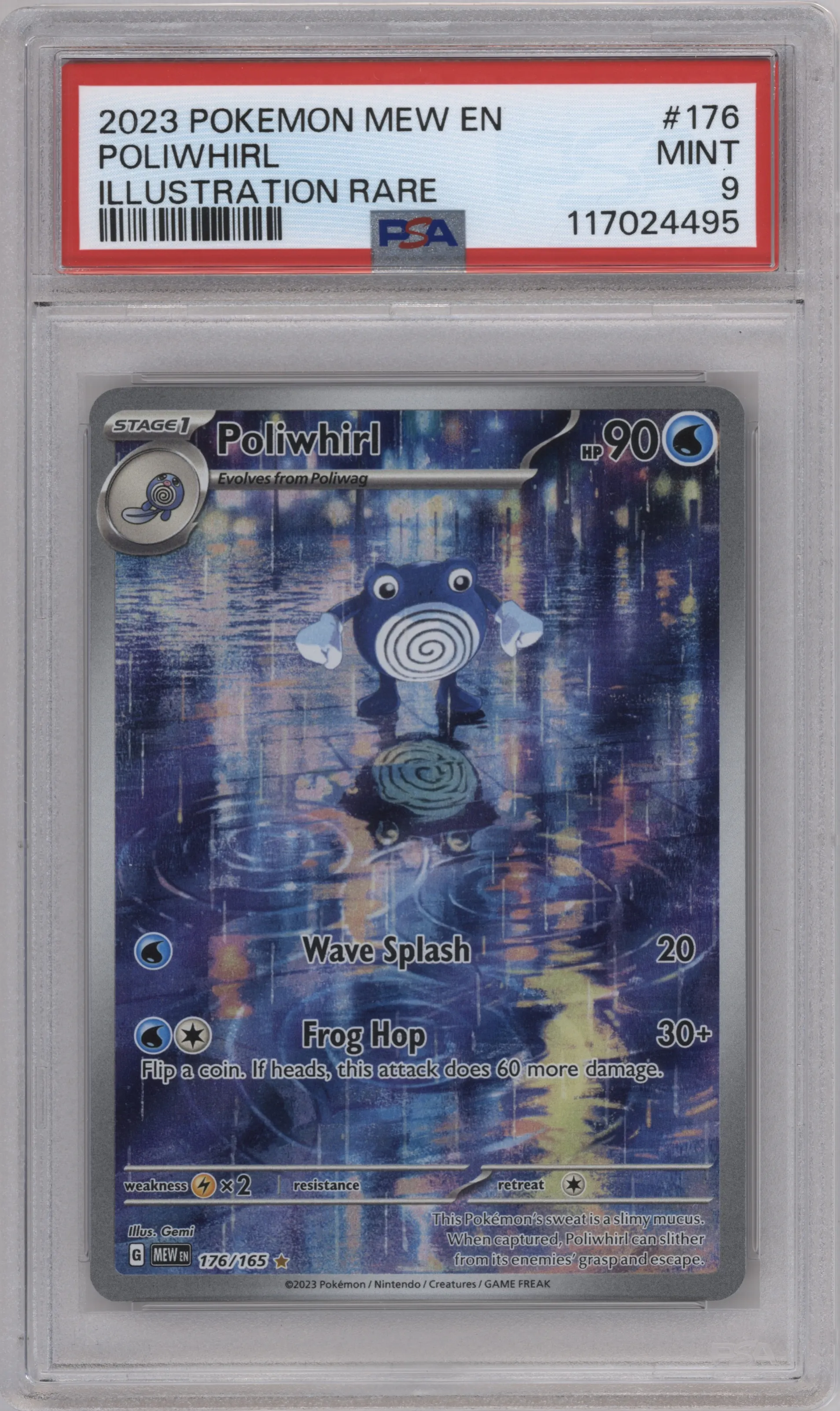 Poliwhirl from the 2023 Pokemon SV set graded by PSA and given an overall grade of 9.