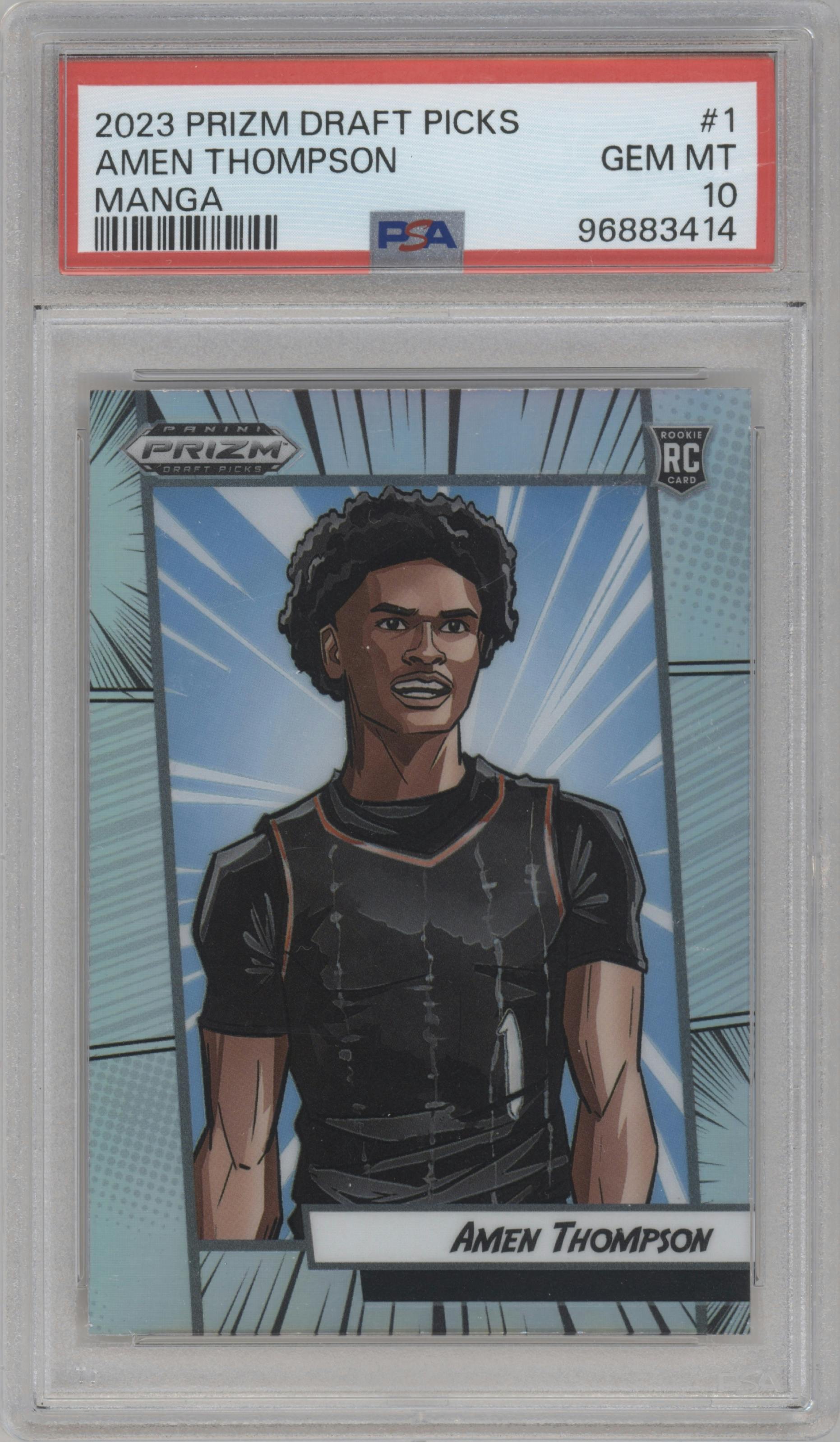 Amen Thompson from the 2023-24 Panini Prizm Draft Picks set graded by PSA and given an overall grade of 10.