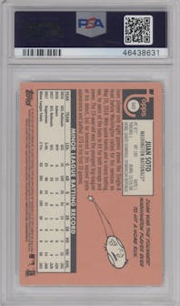 Juan Soto from the 2018 Topps Heritage High Number set graded by PSA and given an overall grade of 10.
